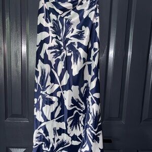 Blue and White A-Line Maxi Skirt with Wrap Style